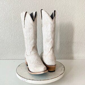 Lane LEXINGTON White Cowboy Boots Womens 8 Western Cowgirl Mid Calf Pointed Toe